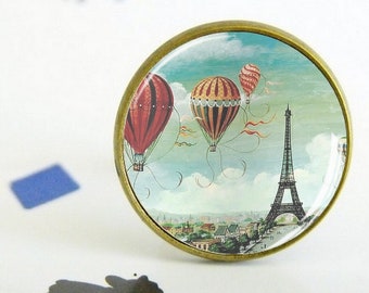 Anillo de París - Anillo de cabujón ajustable - Torre Eiffel - Globo aerostático - Regalo romántico - Francia - Belle Époque