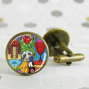Beauty and the Beast - Cufflinks -  Glass cabochon - Stained Glass - Disney - Special Geek Gift - Men's Jewellery - Wedding
