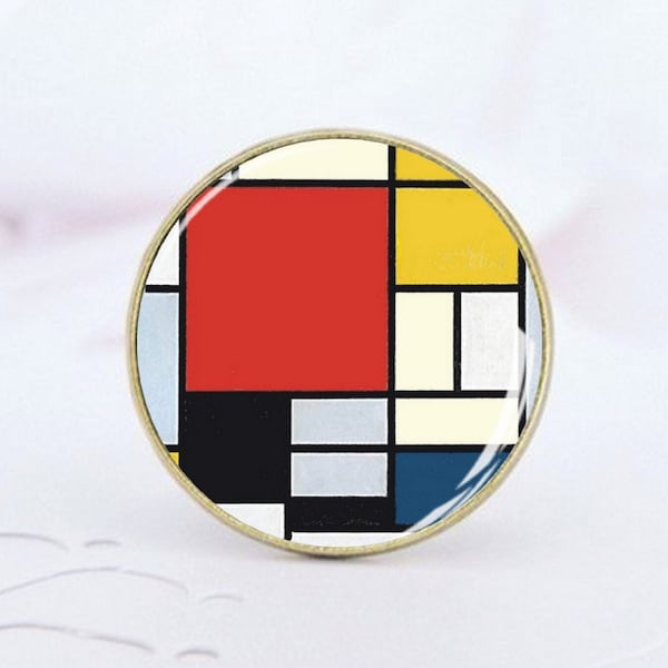Bague Mondrian - Bague cabochon ajustable - Art Abstrait - Cadeau bijou - Art - Tableau