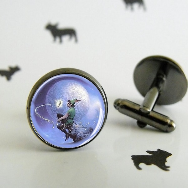 Peter Pan - Cufflinks -  Special Etsy gift - Geek - Disney - Wedding gift - Groomsman - Gift set - Men's Jewellery