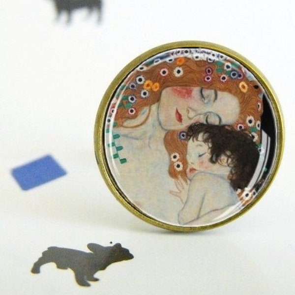 Bague Klimt - Bague cabochon ajustable - La Mère et l'Enfant - Art - Tableau - Cadeau Fête des Mères - Maman - Symboliste