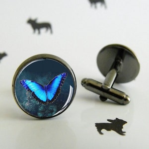 Absolem - Cufflinks  - Blue butterfly - Alice in Wonderland - Gift set - Men&#39;s jewellery - Wedding - Groomsman