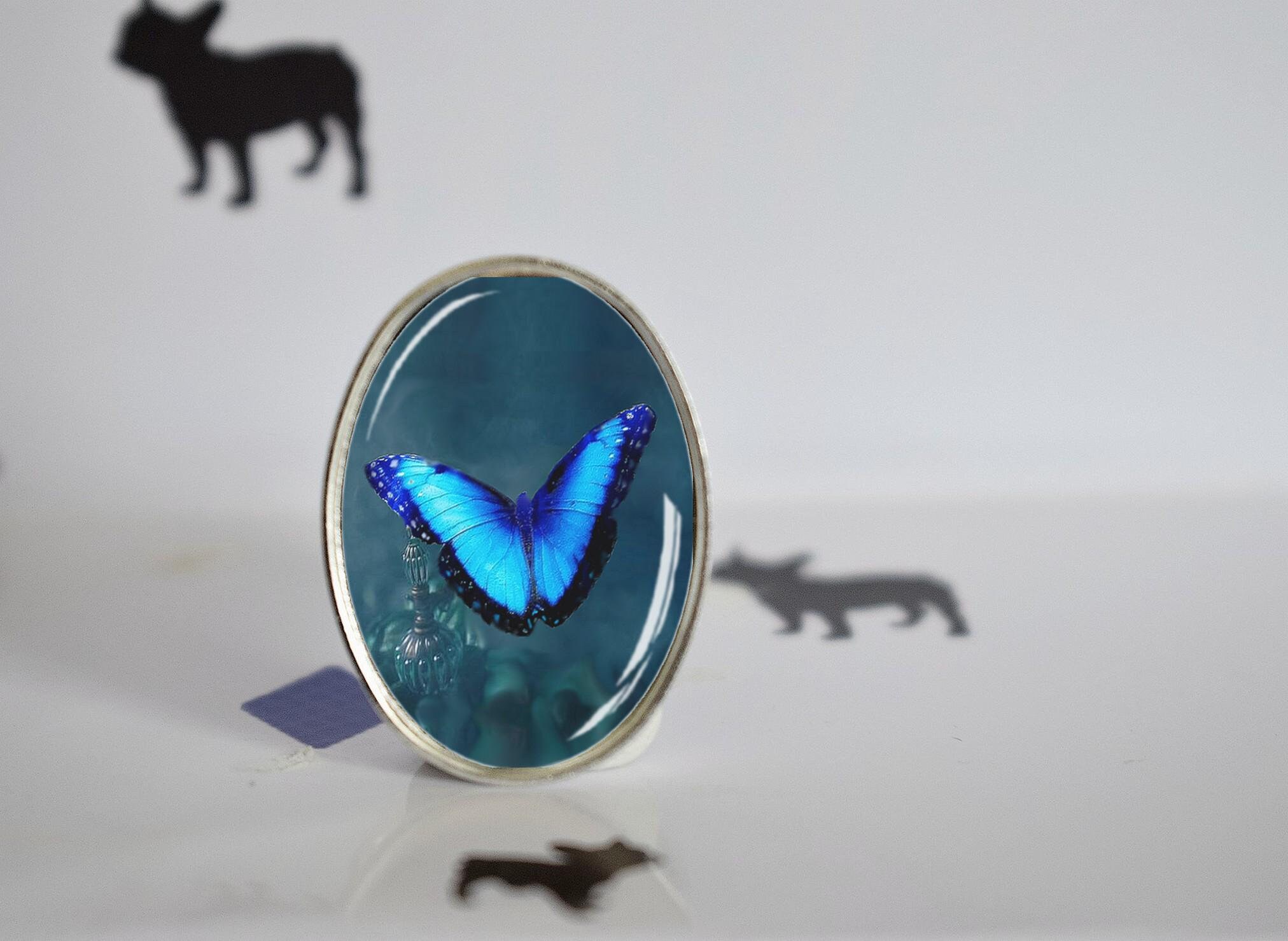 Bague Fantaisie Avec Ailes De Papillon Bleu - Taille US 6, Alliage, Pierres Synthétiques, Neuve