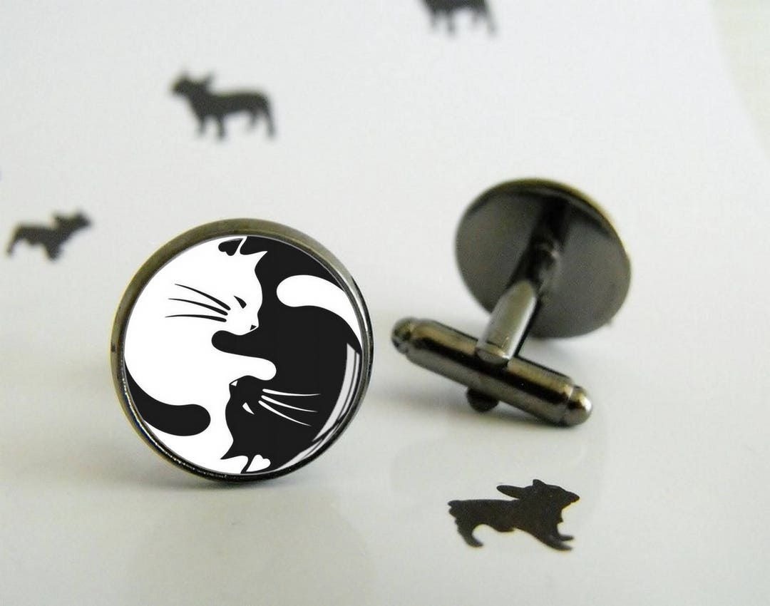 Cats Yin & Yang Cufflinks Glass Cabochon Wedding Gift Gift Set