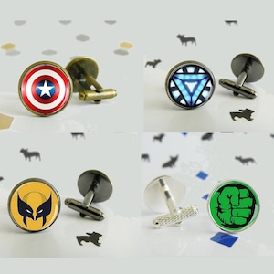 Choose your Hero - Iron Man - Hulk - Capt America  etc .... Cufflinks with glass cabochon - Special wedding