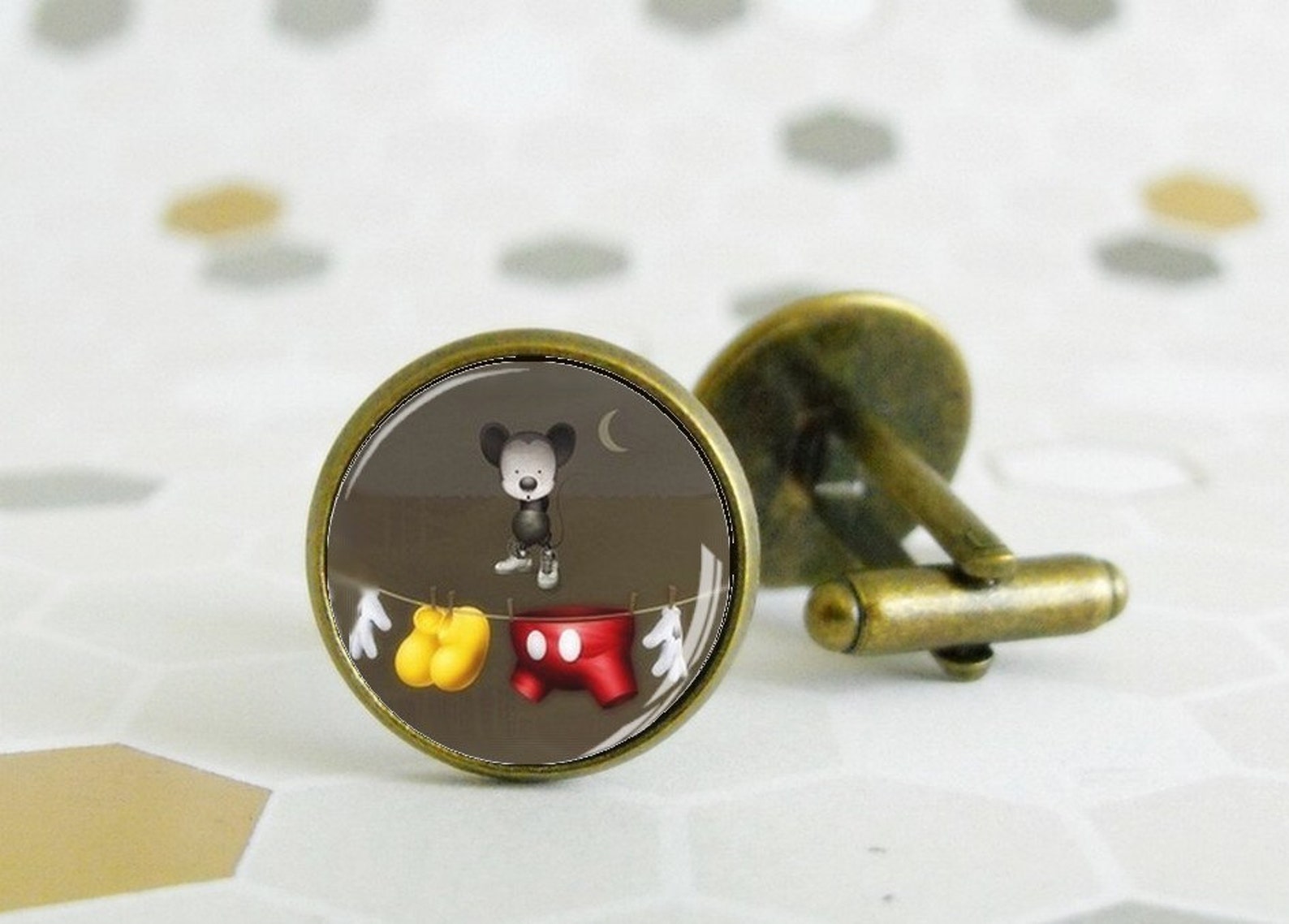 Boutons De Manchette Mickey Mouse Noir - Acier Rhodié - Écrin Inclus - Cadeau Original Homme - 6
