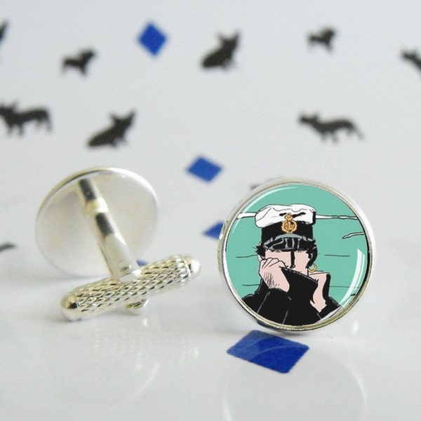 Corto Maltese - Boutons de manchette -  - Cabochon en verre - BD - Marin - Capitaine - Cadeau mariage - Fête des pères