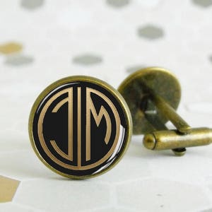 Gemelos - Monograma de los años 20 - Cabujón de cristal - Art Nouveau - Regalo para él - Regalo de bodas - Precioso