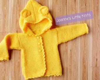 Made to Order, Baby Girl Bear Sweater, full length sleeves and a hood with bear ears
