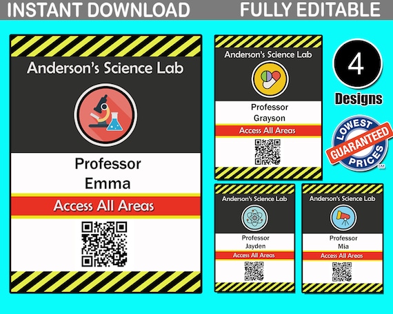 Science Party ID Badge. Editable ID. Science Party. Lab themed | Etsy