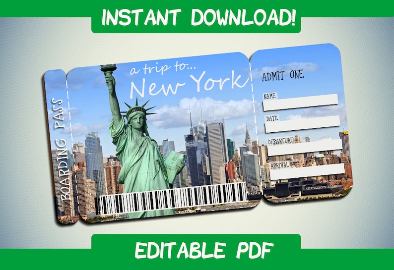Printable Ticket to New York Boarding Pass Customizable Etsy
