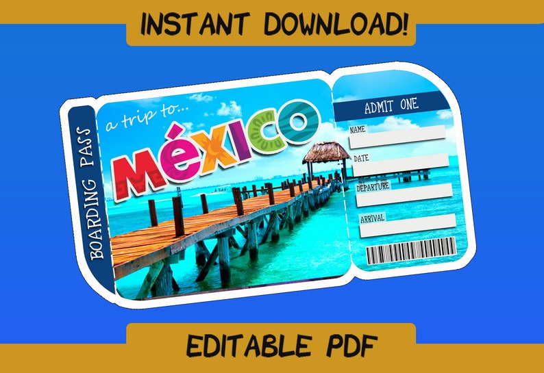 MEXICO Surprise Trip Ticket Editable File MEXICO Boarding Etsy