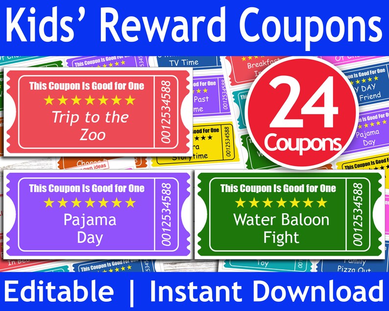 Kids Reward Coupons Book Kids Coupon Gift Printable Etsy