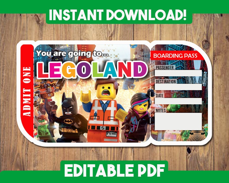 Legoland Boarding Pass Legoland Ticket Printable Etsy