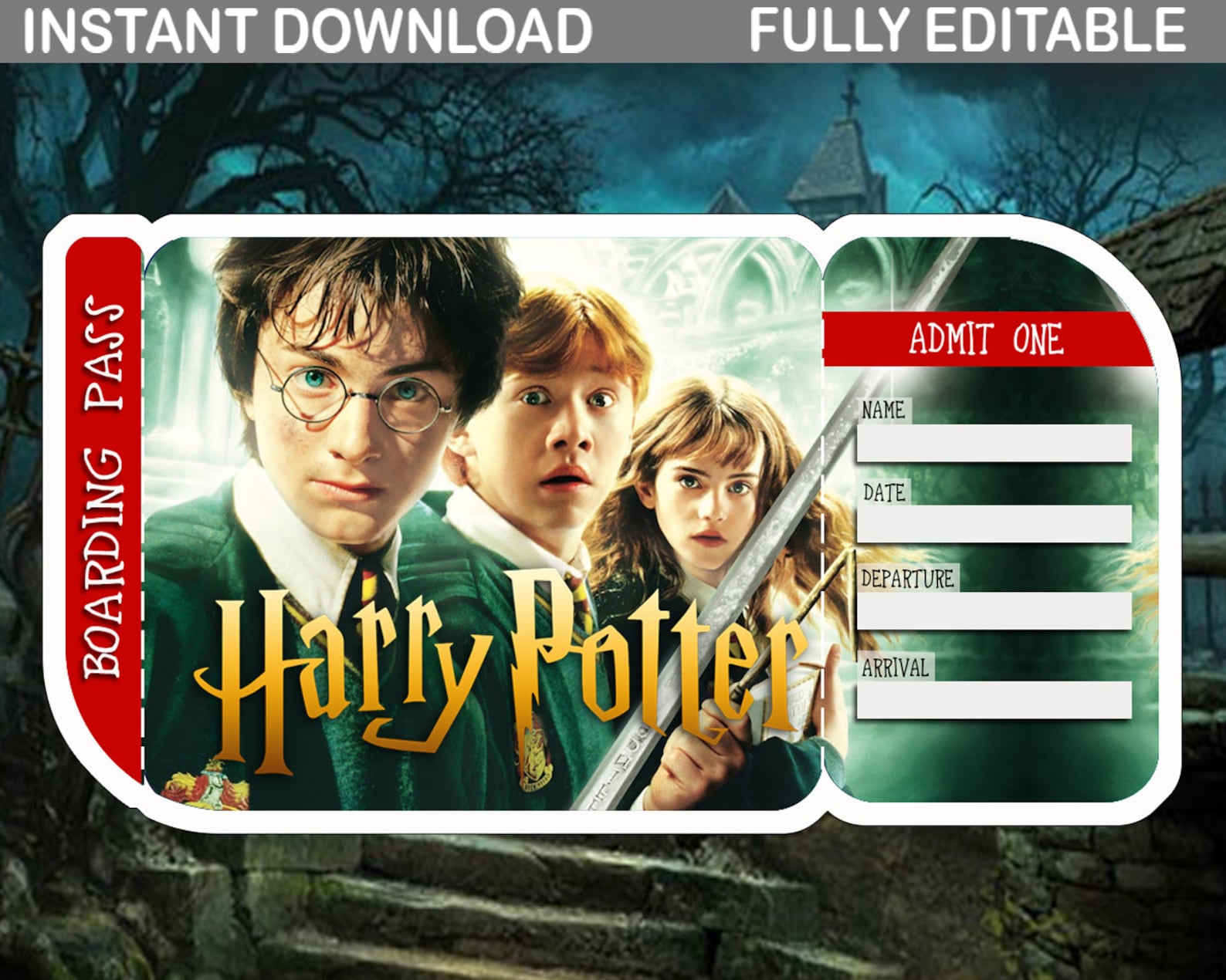 Harry Potter Surprise Trip Ticket Editable File Boarding Pass Etsy