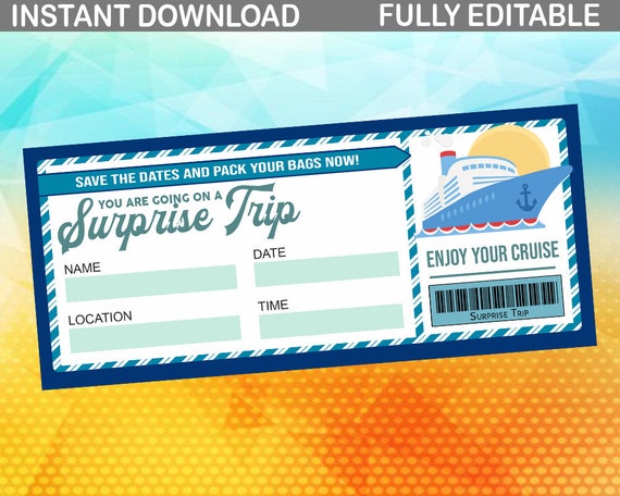Printable Cruise Ticket Cruise Boarding Pass Cruise Surprise | Etsy