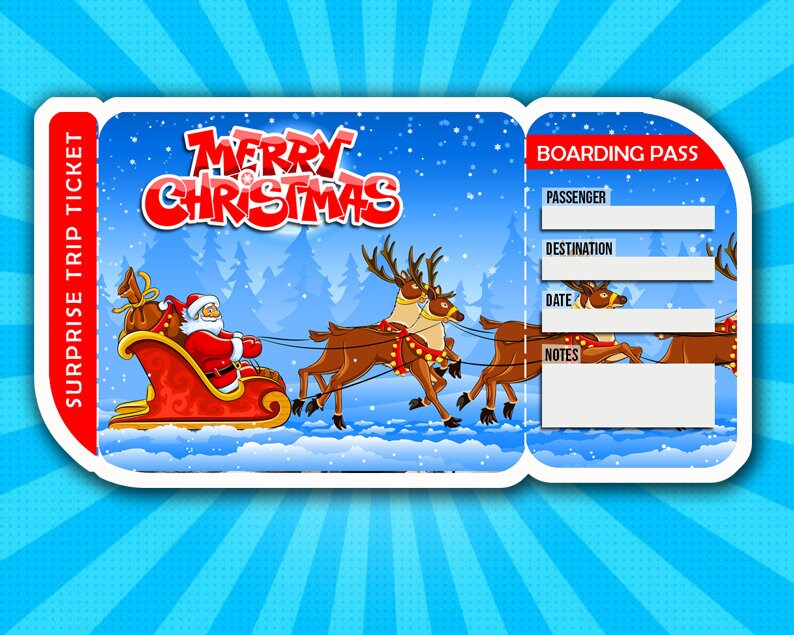 Christmas Boarding Pass Template Ticket Surprise Trip Reveal Etsy