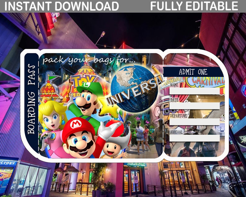 universal studio printable ticket universal studio theme