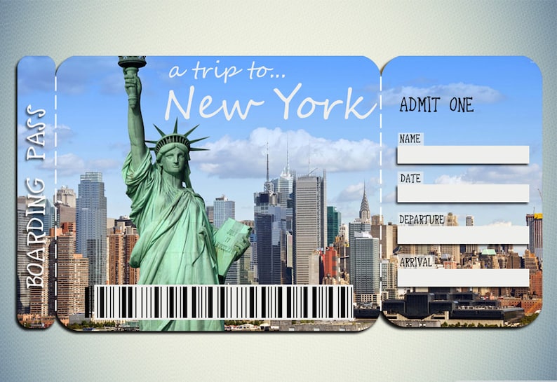 Printable Ticket To New York Boarding Pass Customizable Etsy