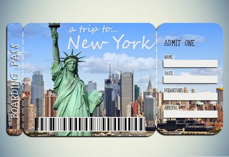 Printable Ticket To New York Boarding Pass Customizable Etsy