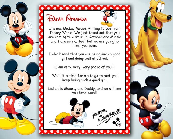 Letter from Mickey Mouse Letter Printable Disney world message | Etsy