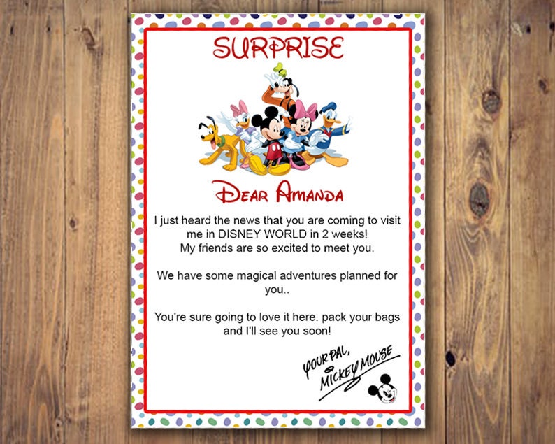Printable Letter from Mickey Mouse Disney world message | Etsy