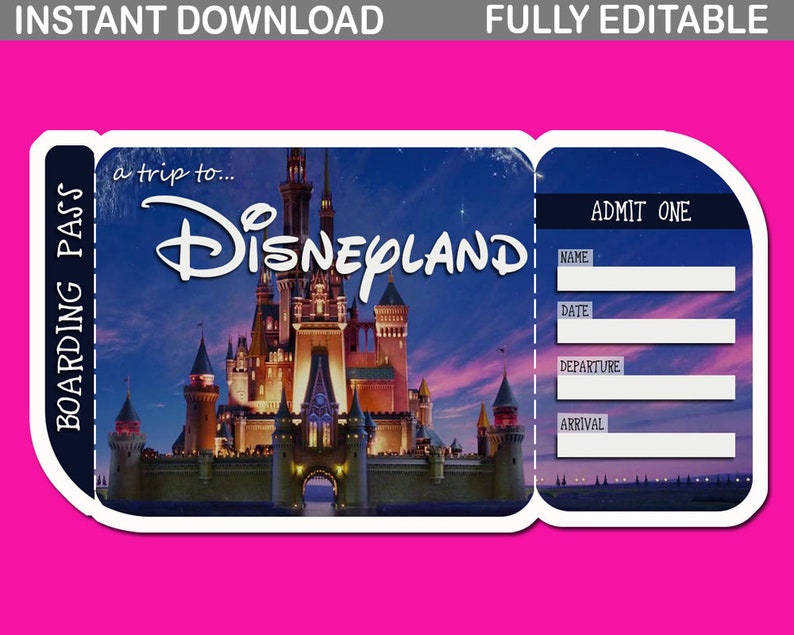 Disneyland Boarding Pass Tickets 5 Pack Customizable Etsy