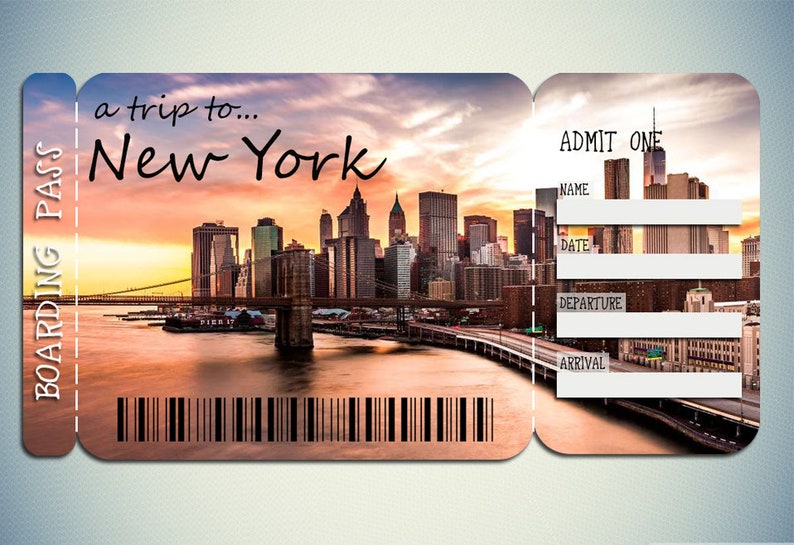 Printable Ticket to New York Boarding Pass Customizable Etsy