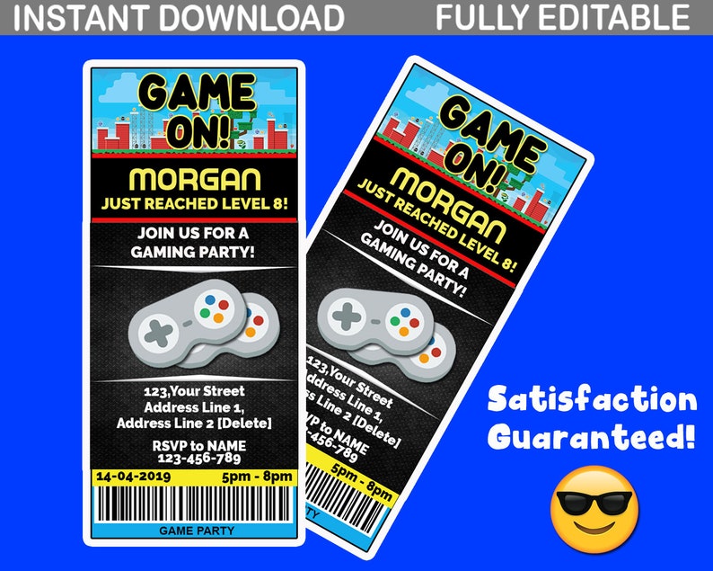 Gaming Party Invitation Video Game Birthday Card Invitation | Etsy