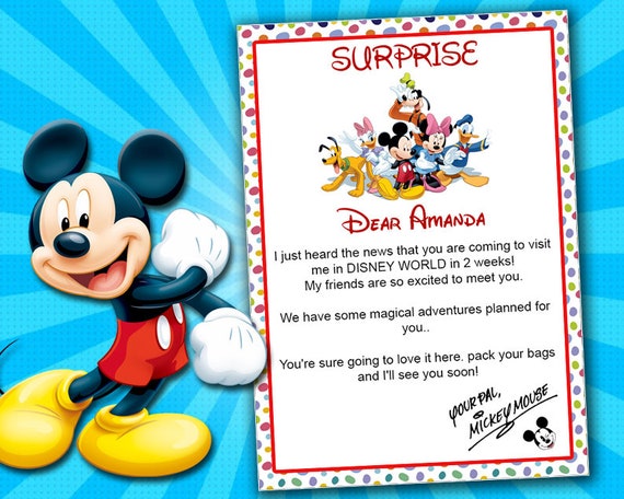 Printable Letter from Mickey Mouse Disney world message | Etsy