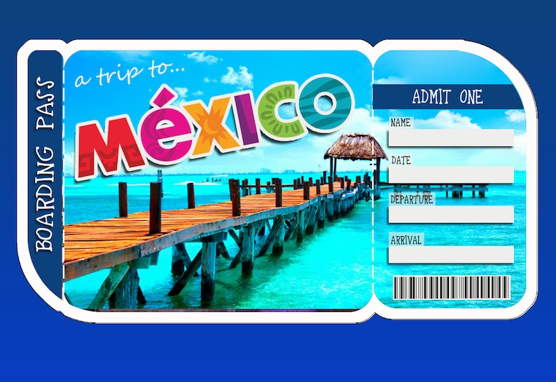MEXICO Surprise Trip Ticket Editable File MEXICO Boarding Etsy