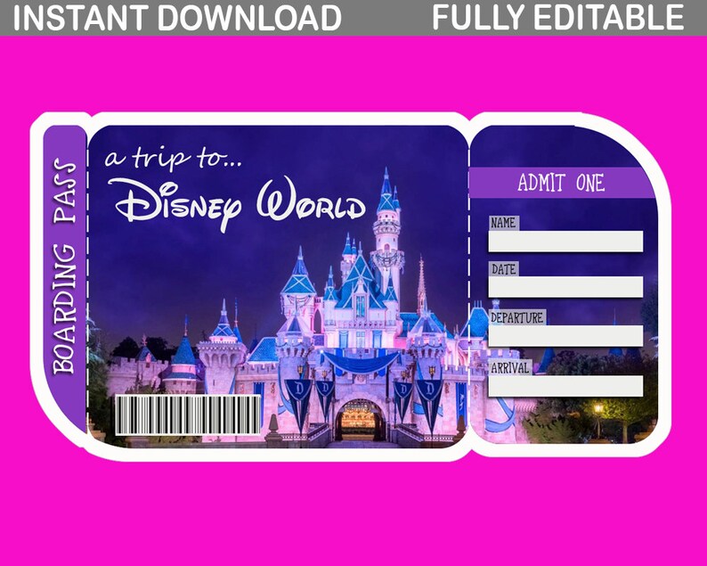 Printable Ticket to Disneyworld Boarding Pass Customizable | Etsy
