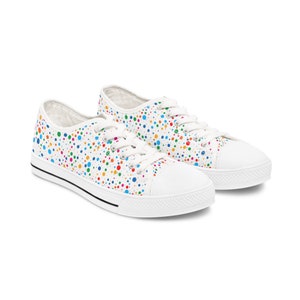 Rainbow Dot Canvas Shoes, Women&#39;s Low Top Sneakers, rainbow spots, happy shoes