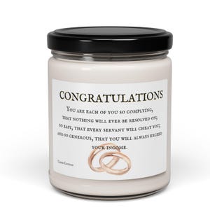 Engagement Wedding Gift Candle Pride and Prejudice Quote  Jane Austen Fans Scented Candle Congratulations Gift