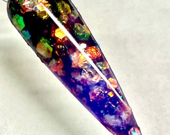Spellbound thermal dip. Glitter Thermal nail dip. Chunky glitter thermal dip. Chunky glitter dip. Purple to black thermal dip.