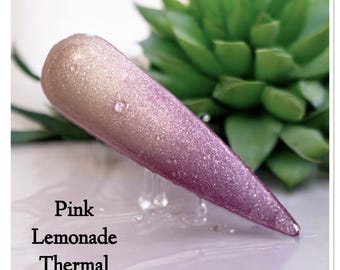 Pink Lemonade thermal dip. Yellow to pink thermal nail dip. Pink thermal nail dip. Thermal glitter dip. Yellow thermal dip.