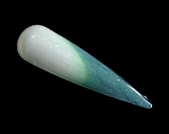 Head In The Clouds. White to blue thermal nail dip. thermal nail dip. Flake nail dip. Nail dip.