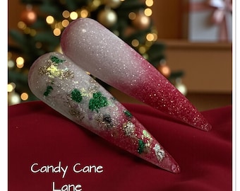Peppermint Lane thermal nail dip.Foil Christmas dip. White to red nail dip. Christmas nail dip. Red foil nail dip. nail dip.
