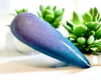 Peacock Vibes. Lilac to teal Thermal dip. Thermal flake dip. Teal thermal nail dip. thermal dip.