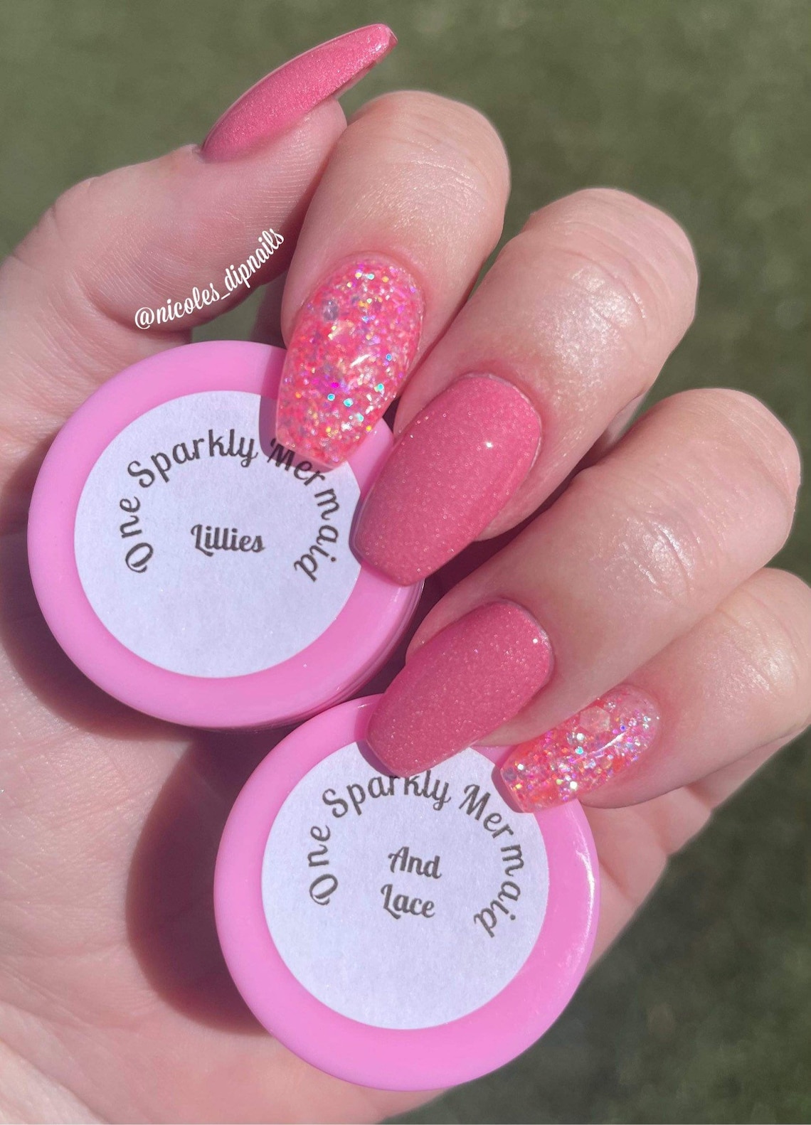 Medium pink nail dip powder. Pink Glitter nail dip. Pink nail Etsy