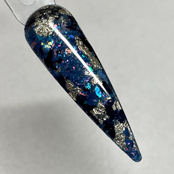 Twisted Blue Opal nail dip. Blue Foil nail dip. Gold foil nail dip. Gold and black foil nail dip. foil nail dip.