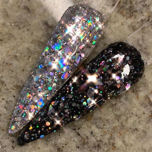 Put a ring on it nail dip. Divorce court nail dip. Paired nail dip. Black glitter nail dip.Holo nail dip. Silver holo nail dip.