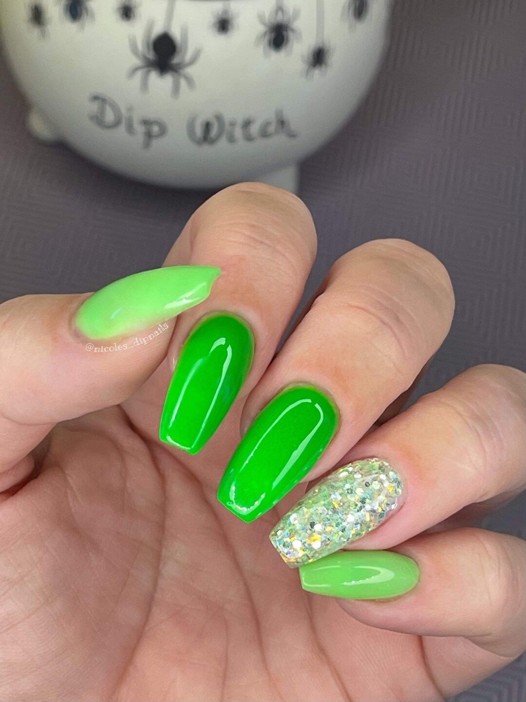 Neon Green Nail Dip. Green Nail Dip. Light Green Nail Dip. Green Glitter Nail Dip Powder. Paired
