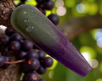 Elderberry. Flake thermal dip. Fall nail dip. Green to purple thermal.  Foil thermal nail dip.