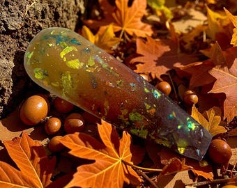 Autumn Aura. Fall nail dip. Gold thermal dip. Gold to dark caramel to brown thermal. Gold to brown thermal dip.
