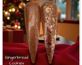 Gingerbread Cookies nail dip. bronze nail dip. Bronze flake nail dip. Fall Thermal dip.