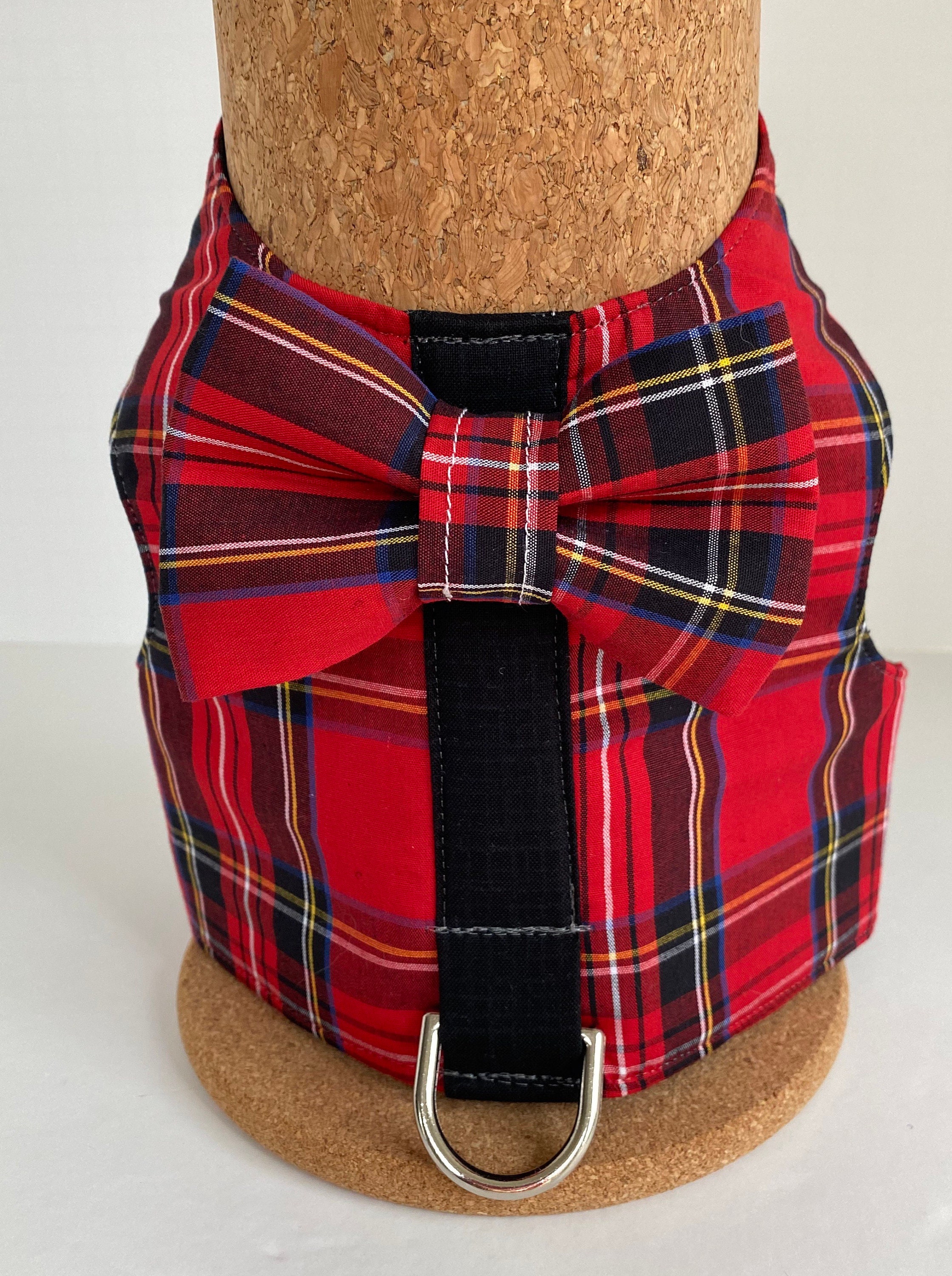 Red tartan plaid dog harness