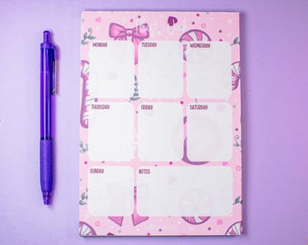 Handgemachte Rosa Winter Urlaub Kokette Wochenplaner Notizblock | 13 cm x 18 cm | 50 Blatt Tear-Away | Weihnachtsbriefpapier