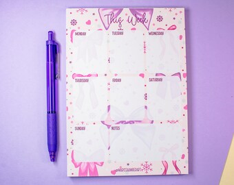Handgemachte Rosa Winter Urlaub Bögen Wochenplaner Notizbuch | 13 cm x 18 cm | 50 Blatt Tear-Away | Weihnachtsbriefpapier