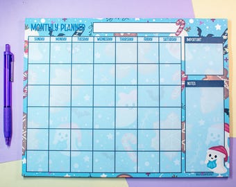 Handmade Gingerbread and Ghosts Monthly Planner Notepad | 8.5in x 11in | 24 Sheets Tear-Away | Christmas Stationery